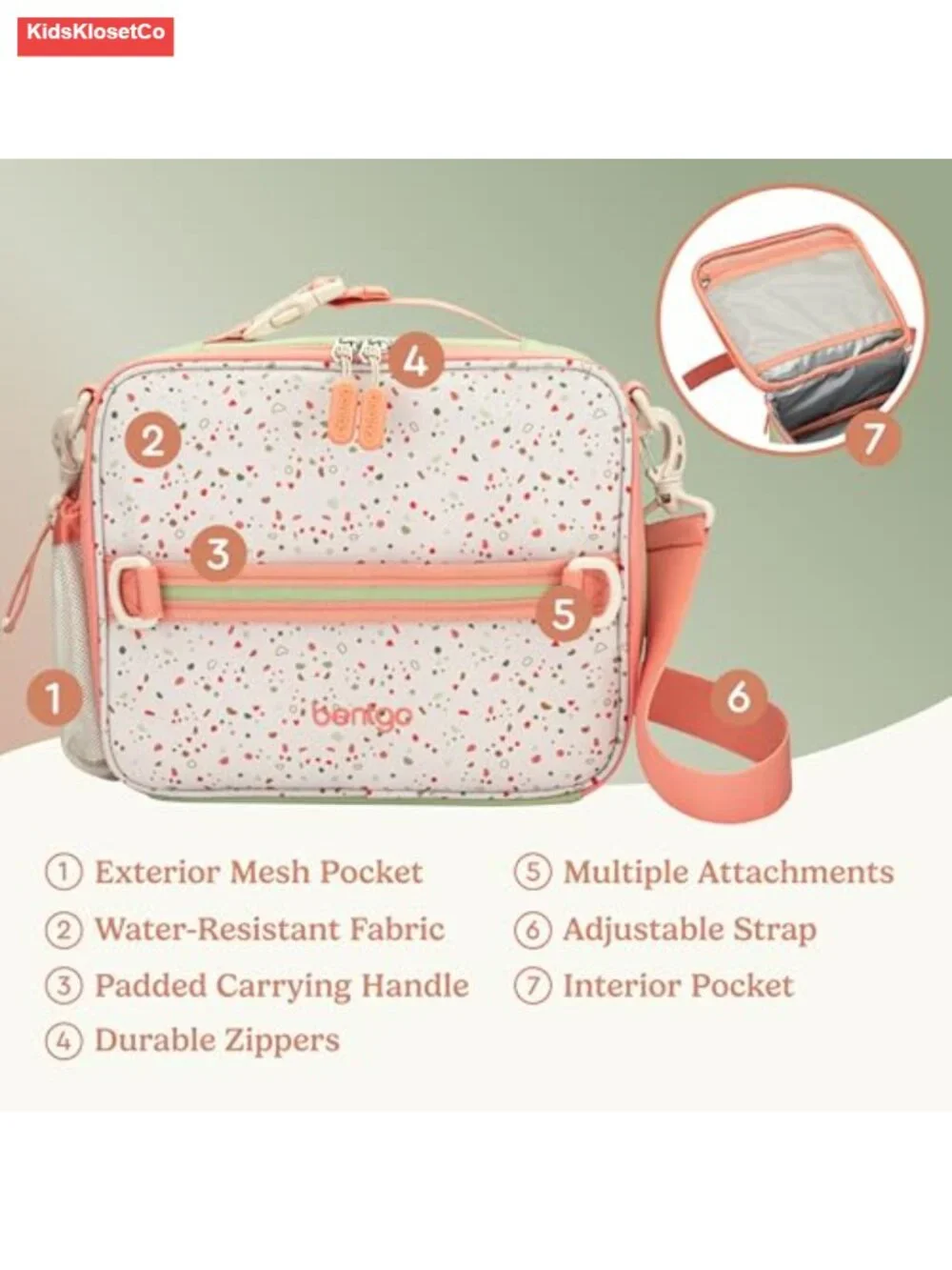 Kids Insulated Lunch Bag with Adjustable Strap, Water-Resistant, 2 Compartments